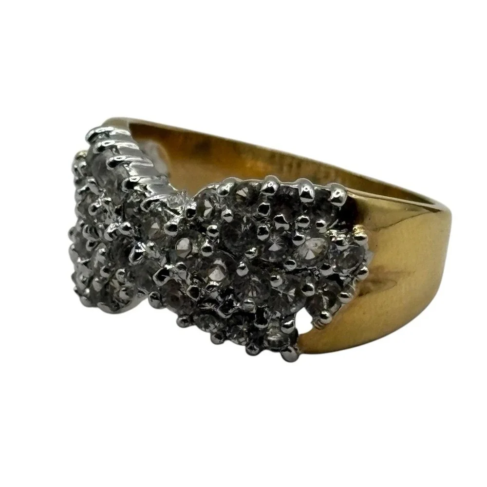 Clear CZ Sparkly Ring Shiny Twist Gold‎ Tone Vintage Band Cluster Size 9.75 Glam